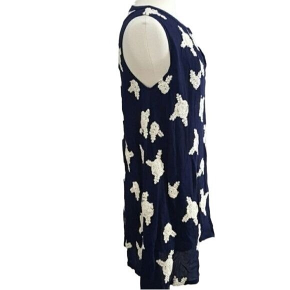 Honey Belle Navy Sleeveless Boho‎ Tunic Floral Embroidery Womens Size Small - Picture 5 of 9
